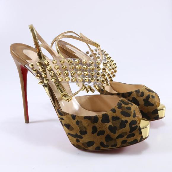 CHRISTIAN LOUBOUTIN Shoes - 120mm Levitagirl Leopard Print spike PVC Suede Platform Sandals C380